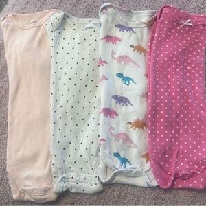 4pc Baby Girl 9M / 9-12M Bundle Carter’s & HB Dino Pink Polka Dot Bodysuits